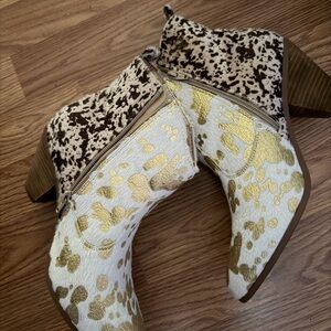 Gold Foil Cowhide Western Ankle Boots